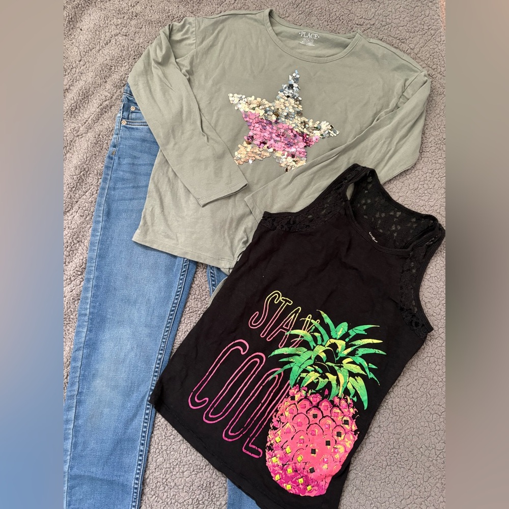 George Denim, Black Tank and Green Long Sleeve Matching Set